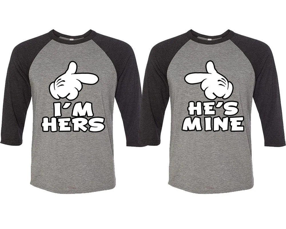 I'm Hers & He's Mine: Matching Adult Baseball T-Shirts for Couples – Unique Designs Available Separately