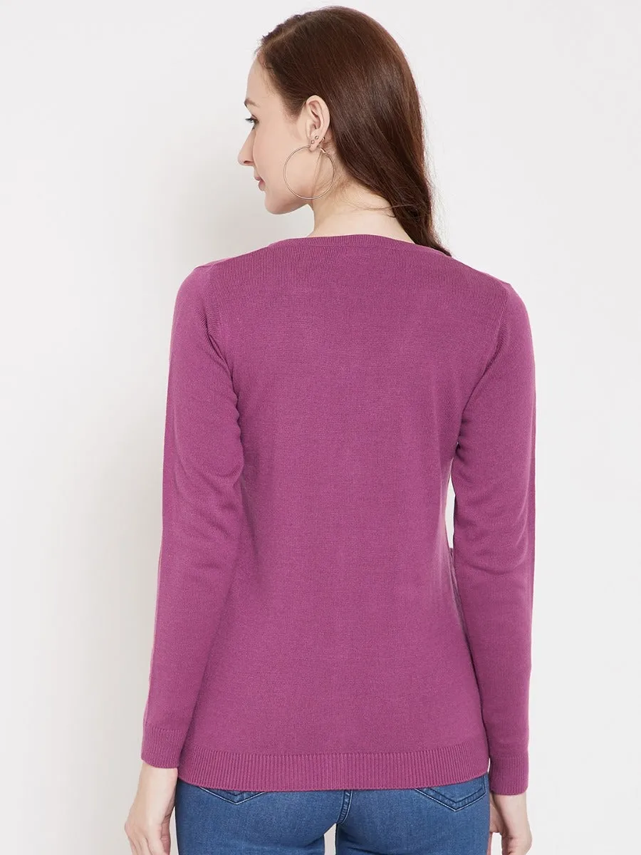 Livfree V-Neck Full Sleeves Solid Cardigan With Front Pockets For Women-Pink