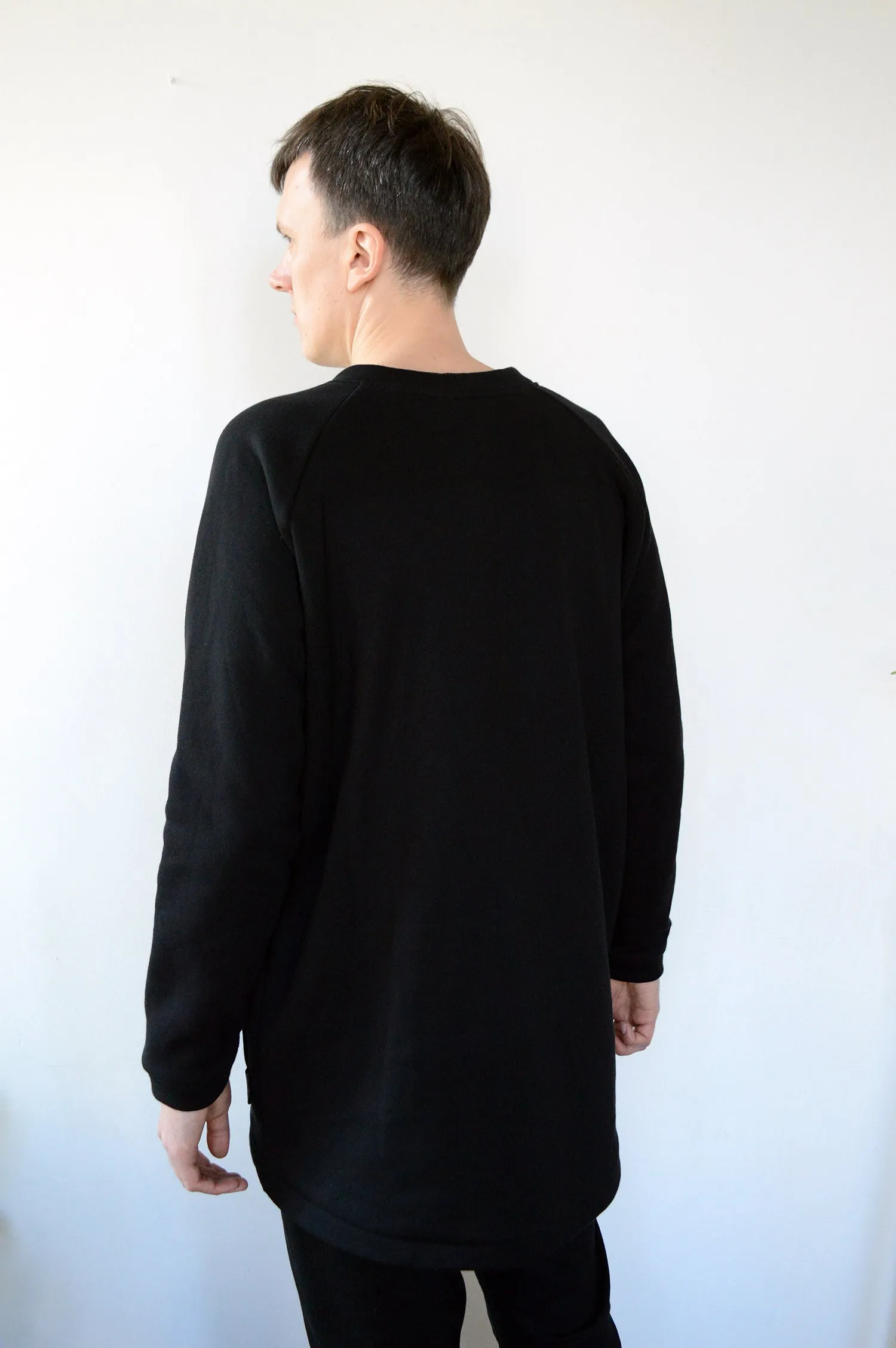 Long and Super Warm Black Unisex Statement Sweater with Lucky Cat - Maneki-Neko Print