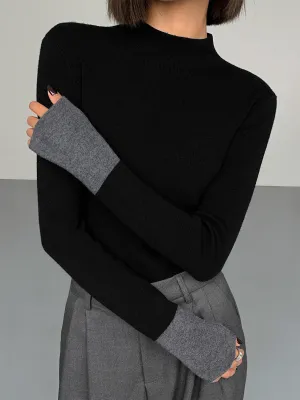 Long Sleeve Contrast Trendy Cuff Knit Top