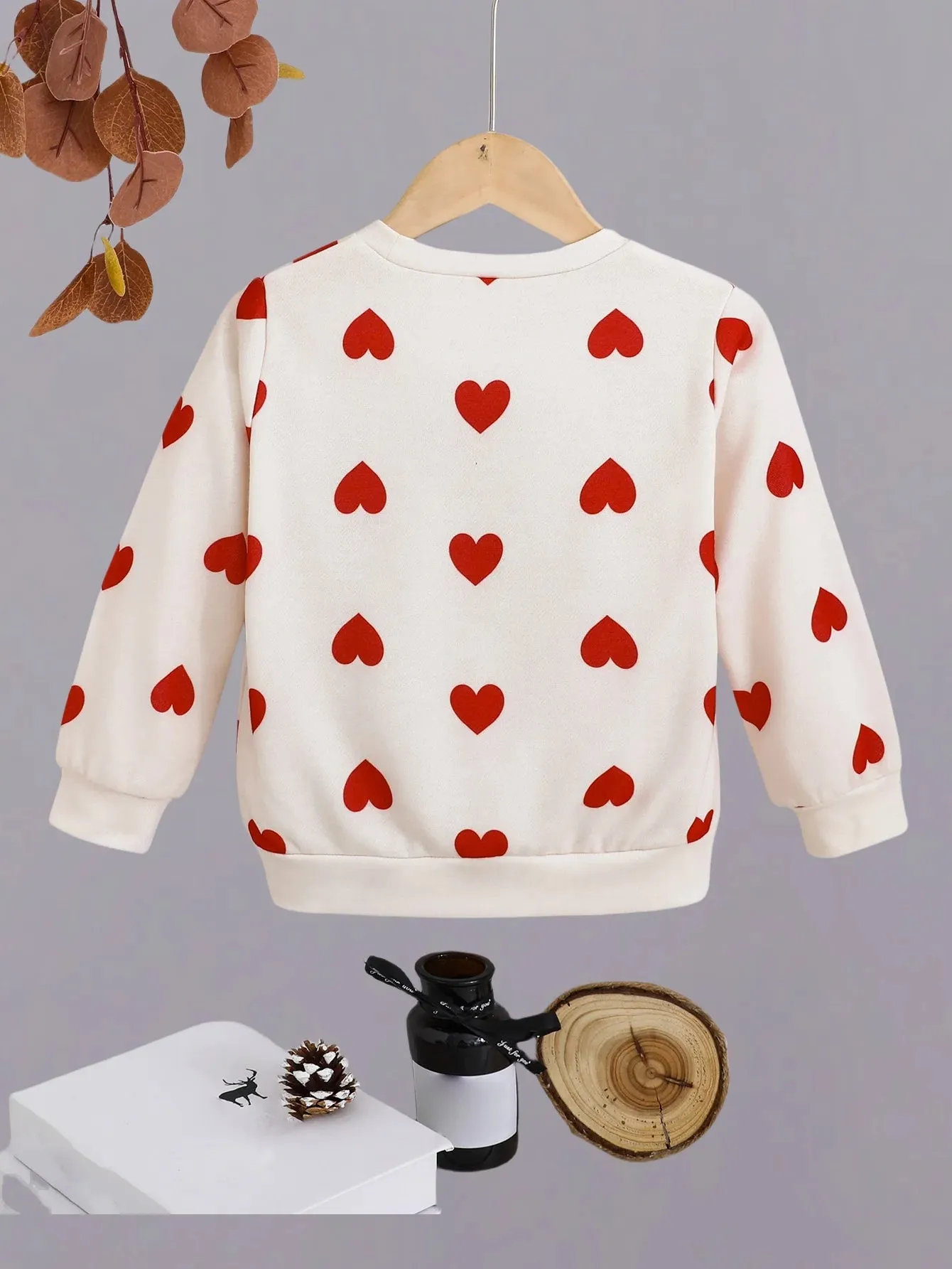 LVSANW Spring and autumn children's hoodie girls solid color full print love pullover long sleeve casual comfortable lovely shirt