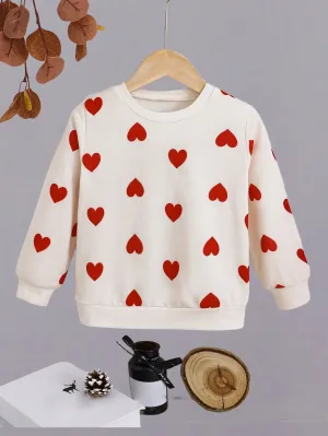 LVSANW Spring and autumn children's hoodie girls solid color full print love pullover long sleeve casual comfortable lovely shirt