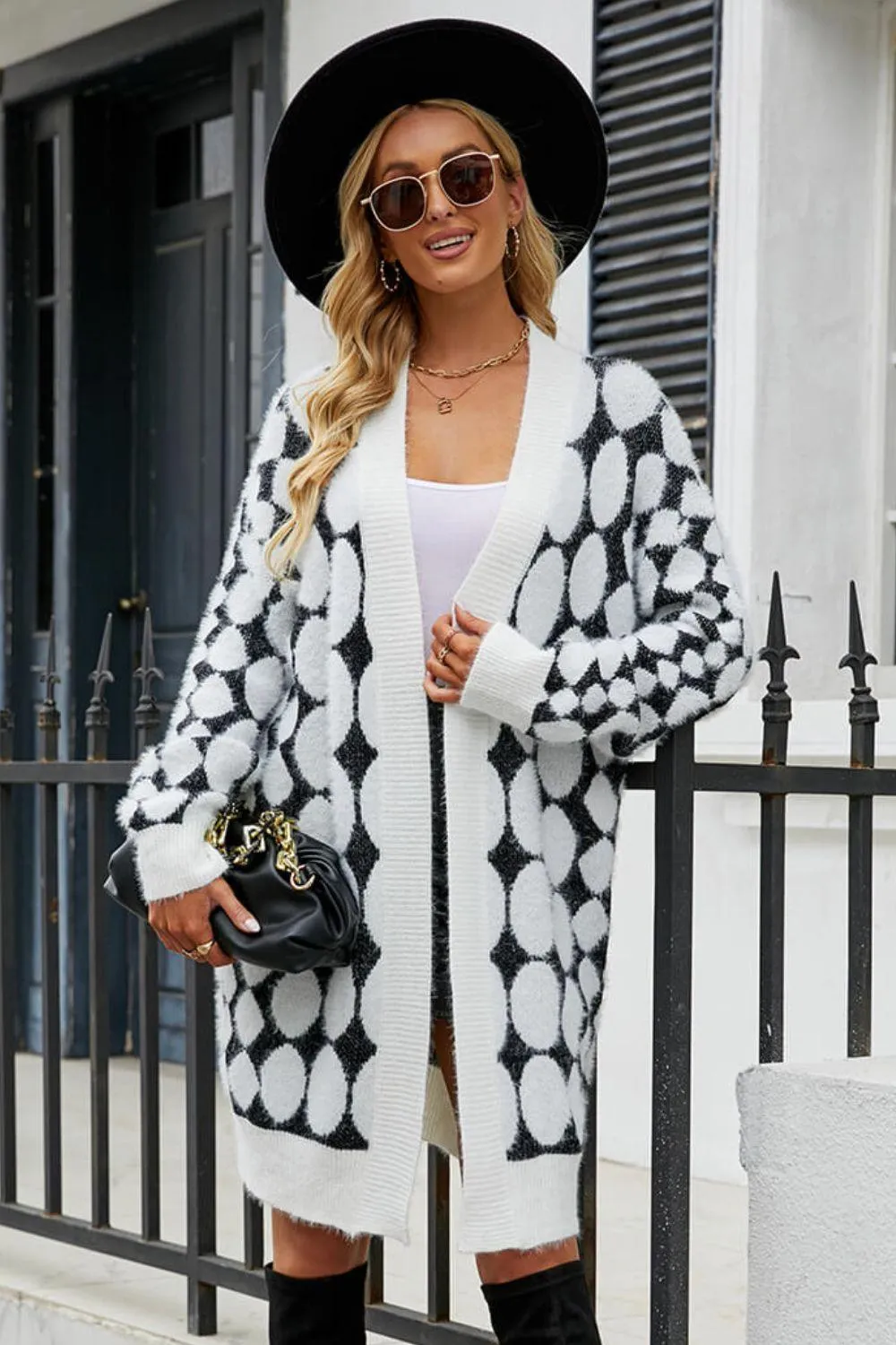 Made For You Open Front Geometric Fuzzy Cardigan