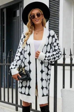 Made For You Open Front Geometric Fuzzy Cardigan