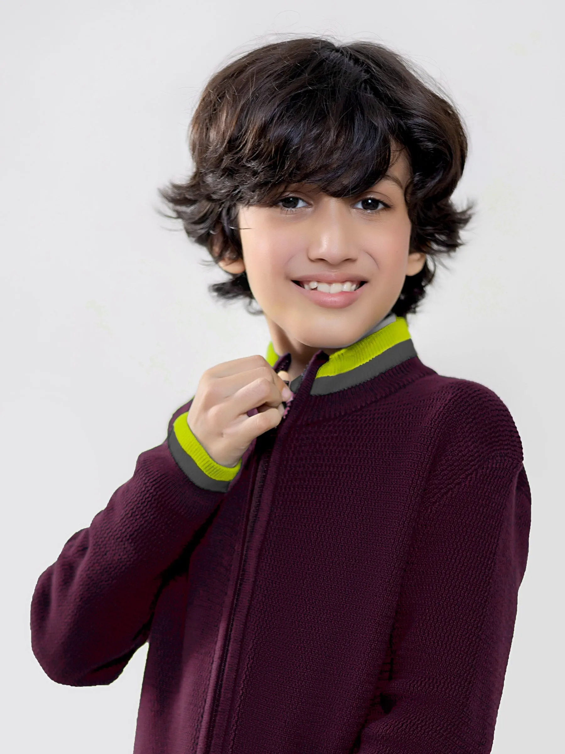 Maroon Casual Zipper With Contrasting Rib