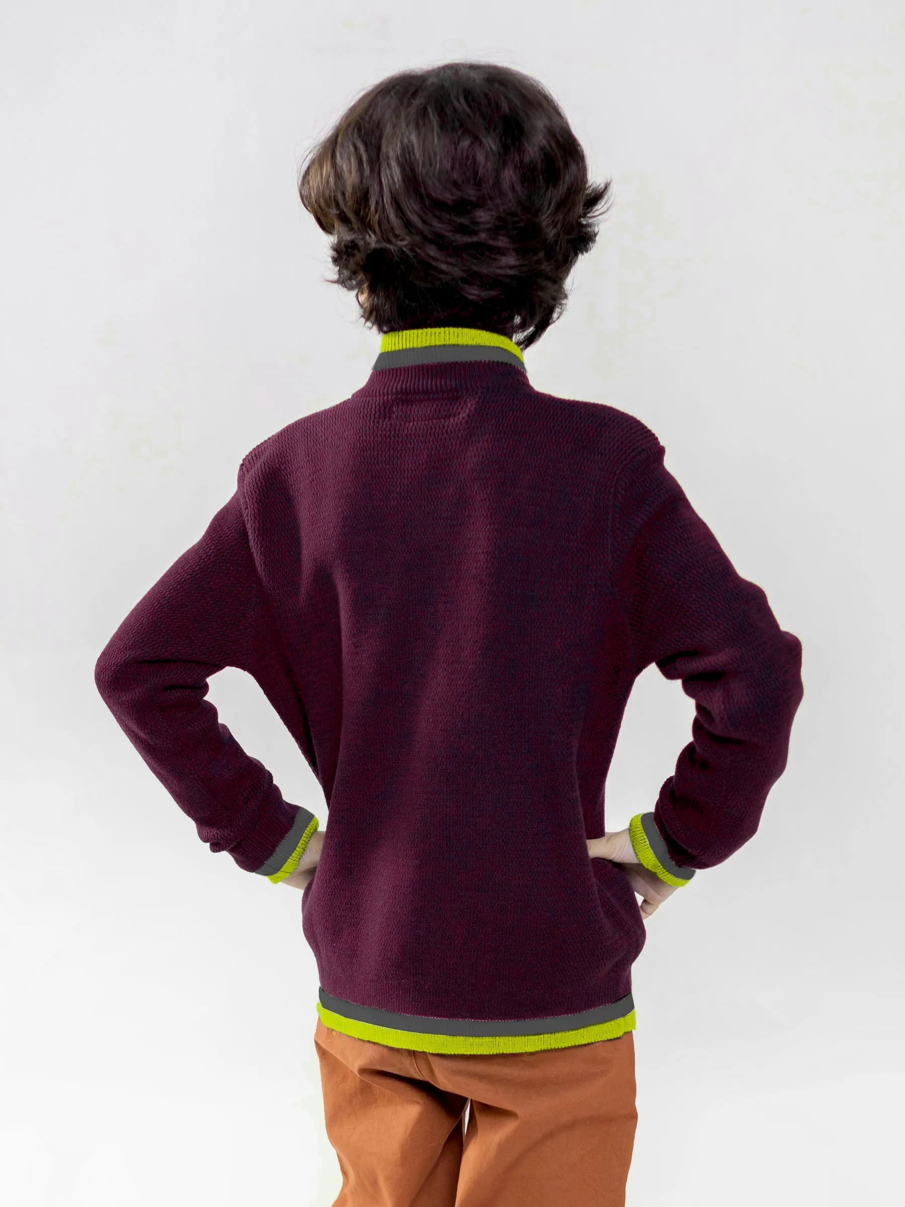 Maroon Casual Zipper With Contrasting Rib