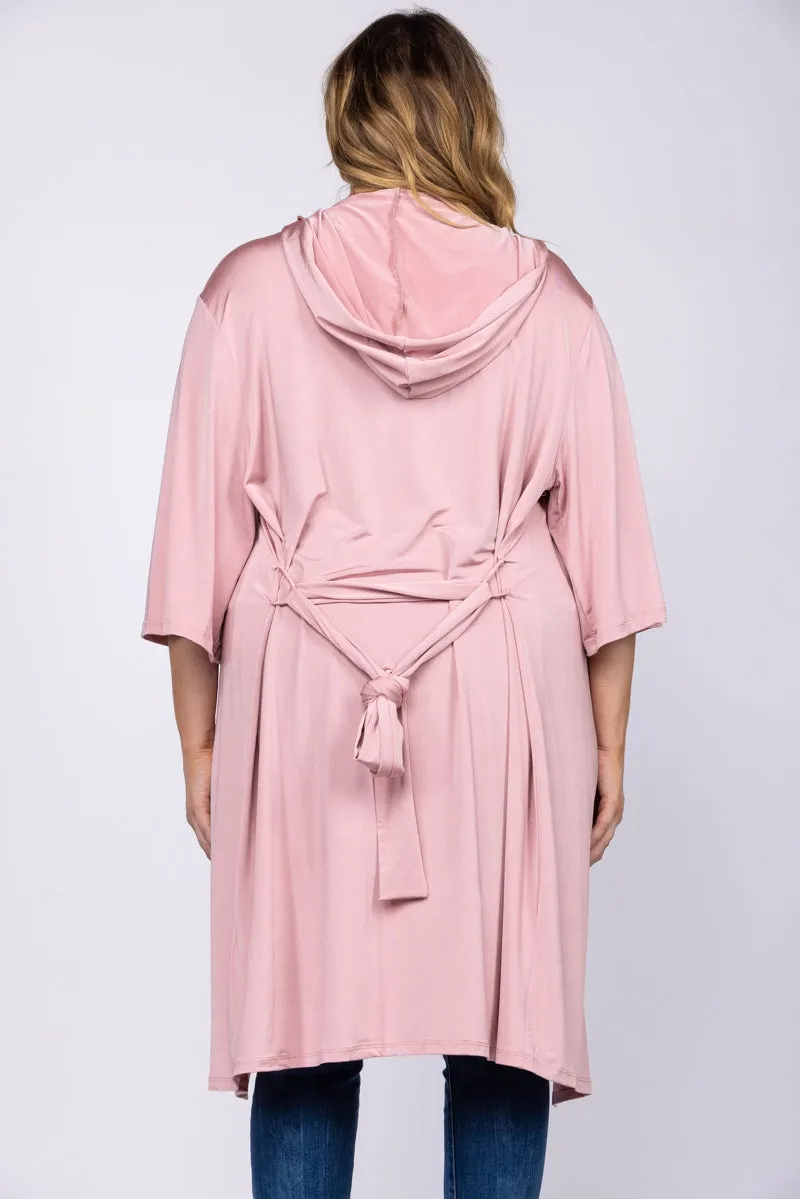 MAUVE PLUS SIZE HOODY COVER-UP CARDIGAN-T6607P
