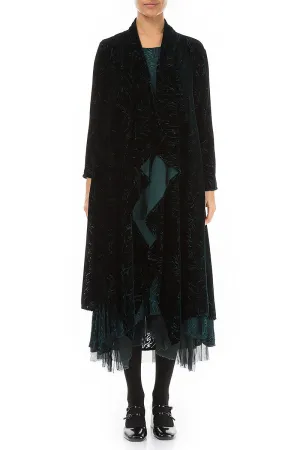 Maxi Open Emerald Devoré Feather Silk Velvet Jacket