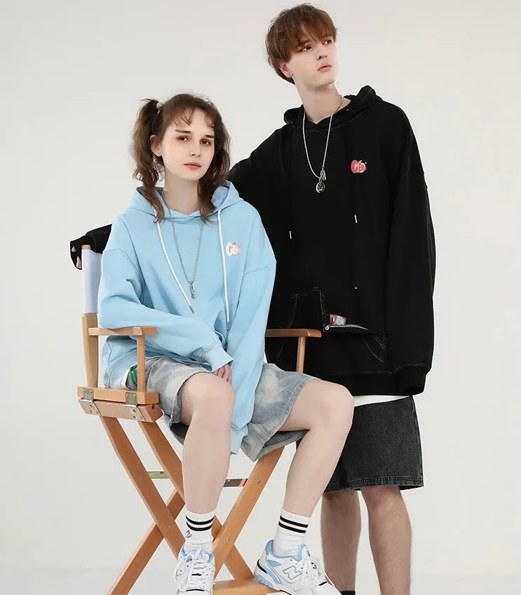 Meal Series Tomato Print Patchwork Button Hooded Sweatshirt
