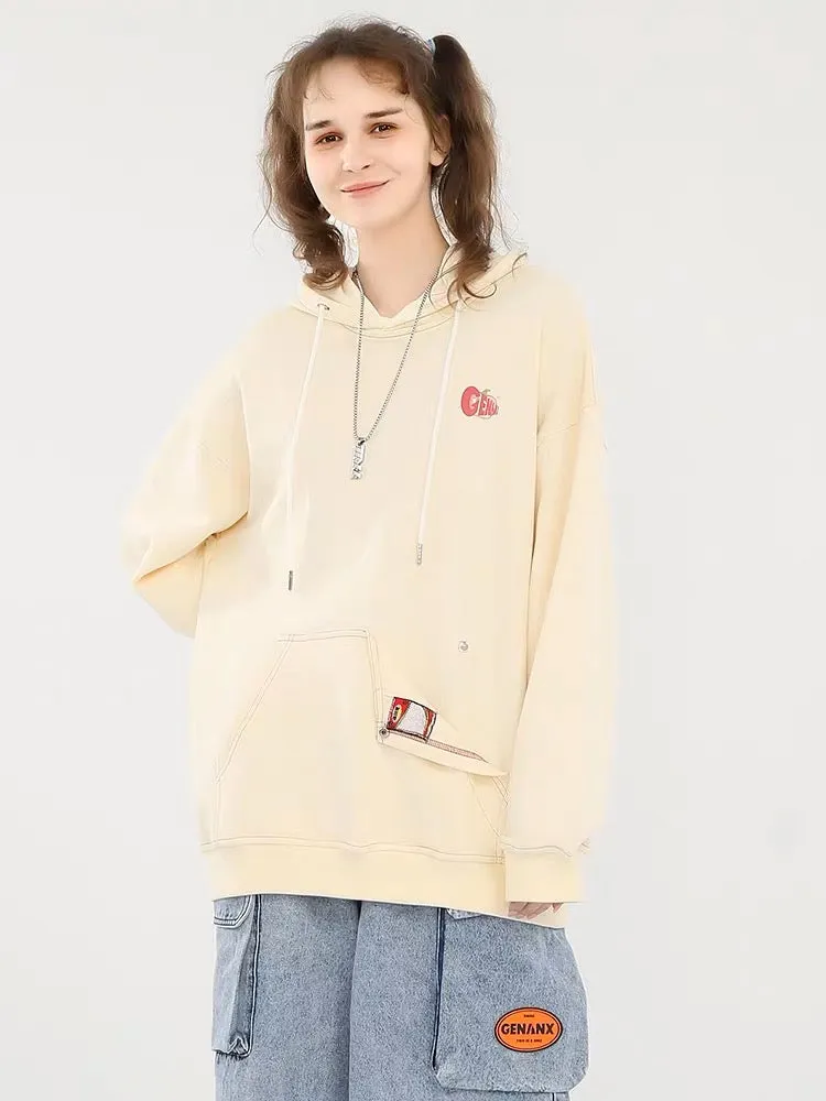 Meal Series Tomato Print Patchwork Button Hooded Sweatshirt