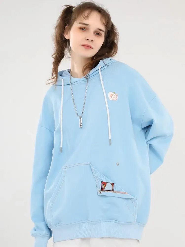 Meal Series Tomato Print Patchwork Button Hooded Sweatshirt