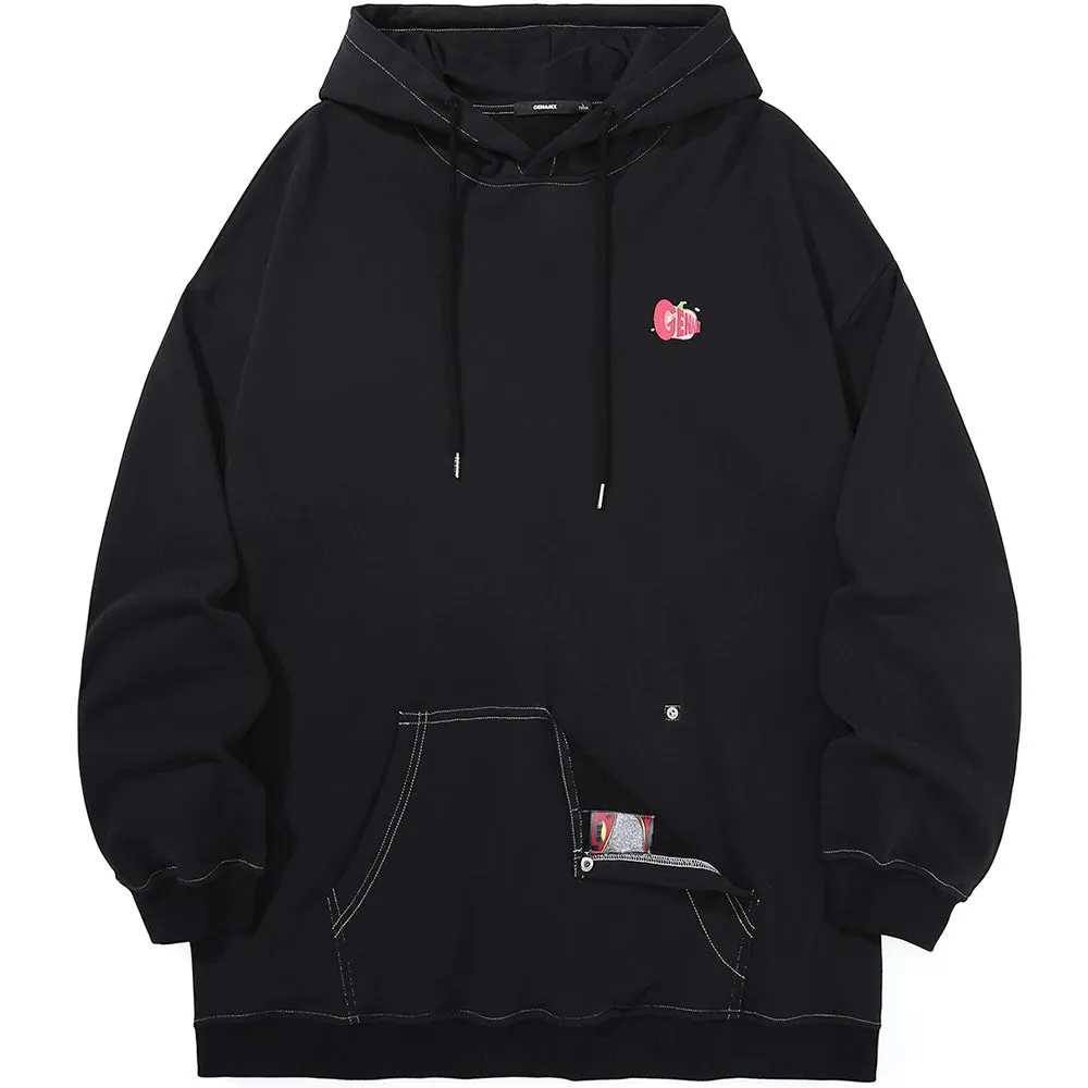 Meal Series Tomato Print Patchwork Button Hooded Sweatshirt