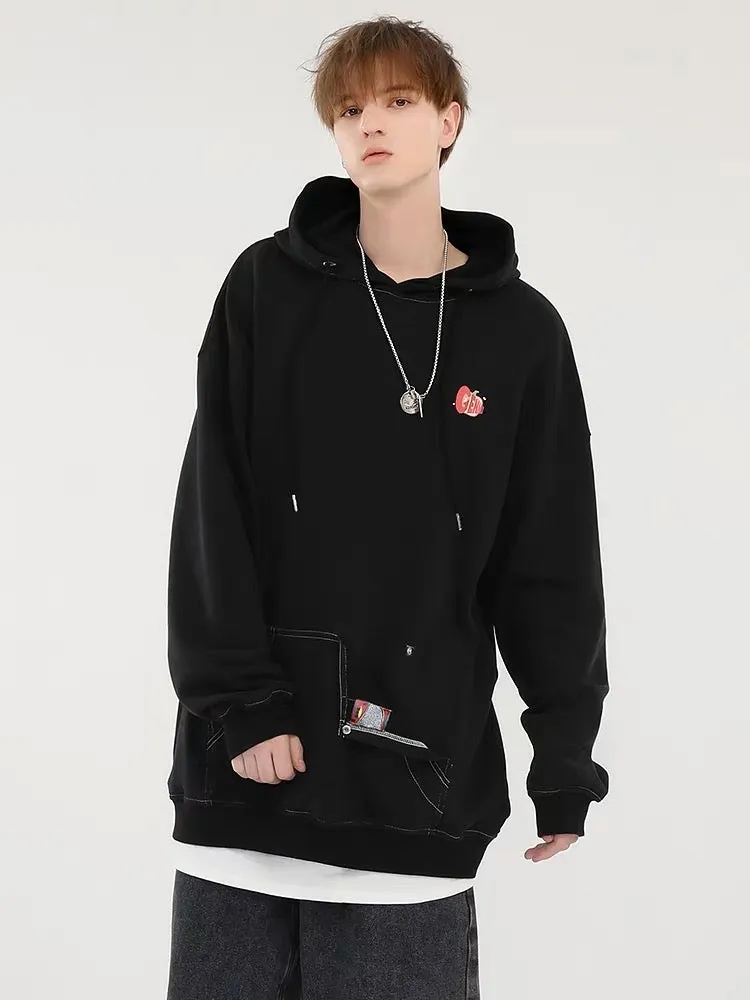 Meal Series Tomato Print Patchwork Button Hooded Sweatshirt