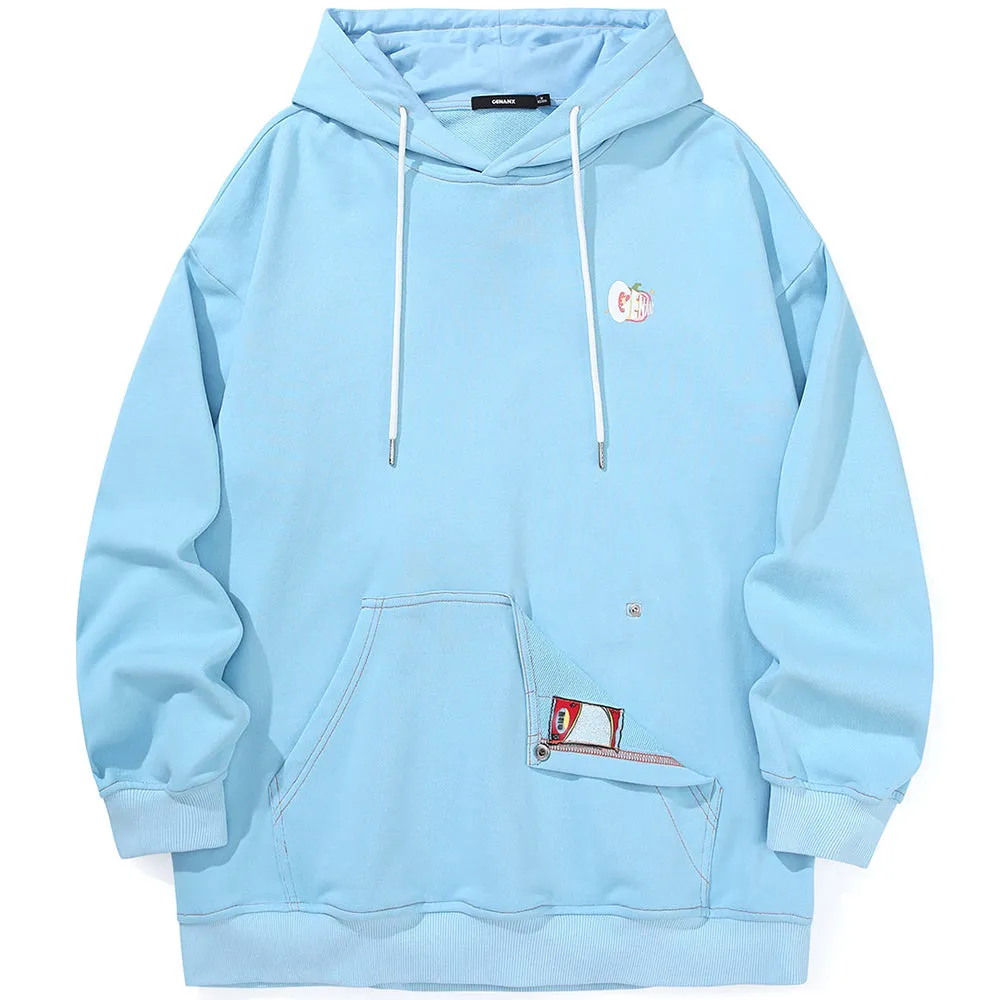 Meal Series Tomato Print Patchwork Button Hooded Sweatshirt