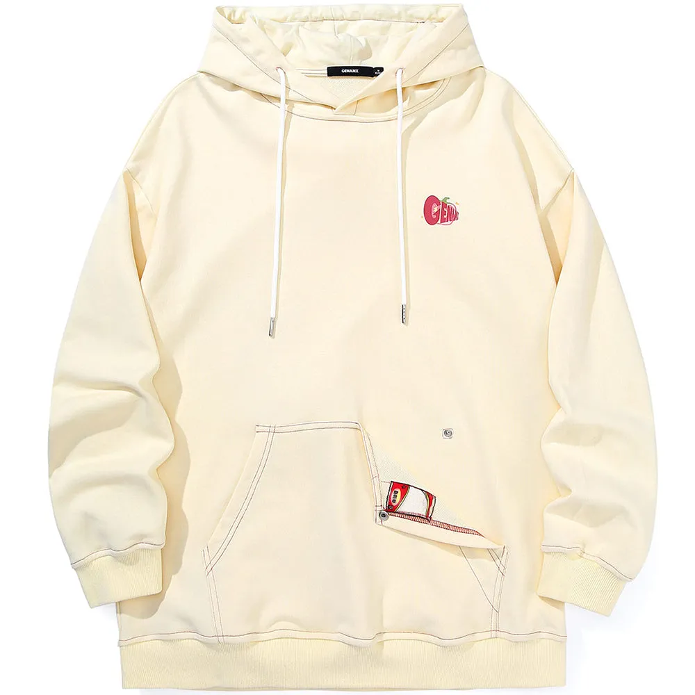 Meal Series Tomato Print Patchwork Button Hooded Sweatshirt
