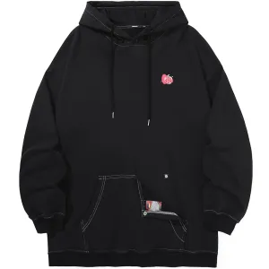 Meal Series Tomato Print Patchwork Button Hooded Sweatshirt