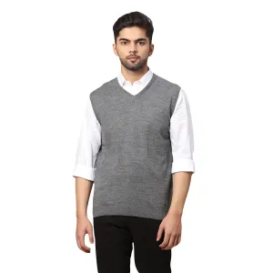 Men Black Regular Fit Solid Wool Blend Sleeveless V Neck Collar Sweaters