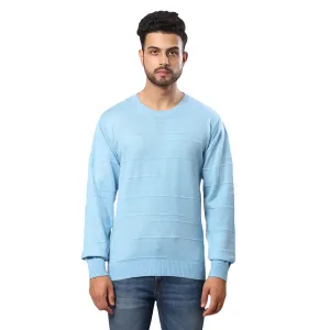 Men Blue Structure Cable Acrylic Wool Blend Full Sleeve V Neck Collar Sweaters