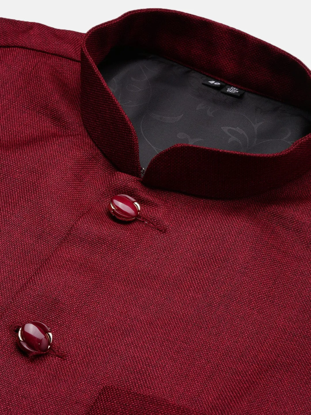 Men Burgundy Woven Slim-Fit Nehru Jackets