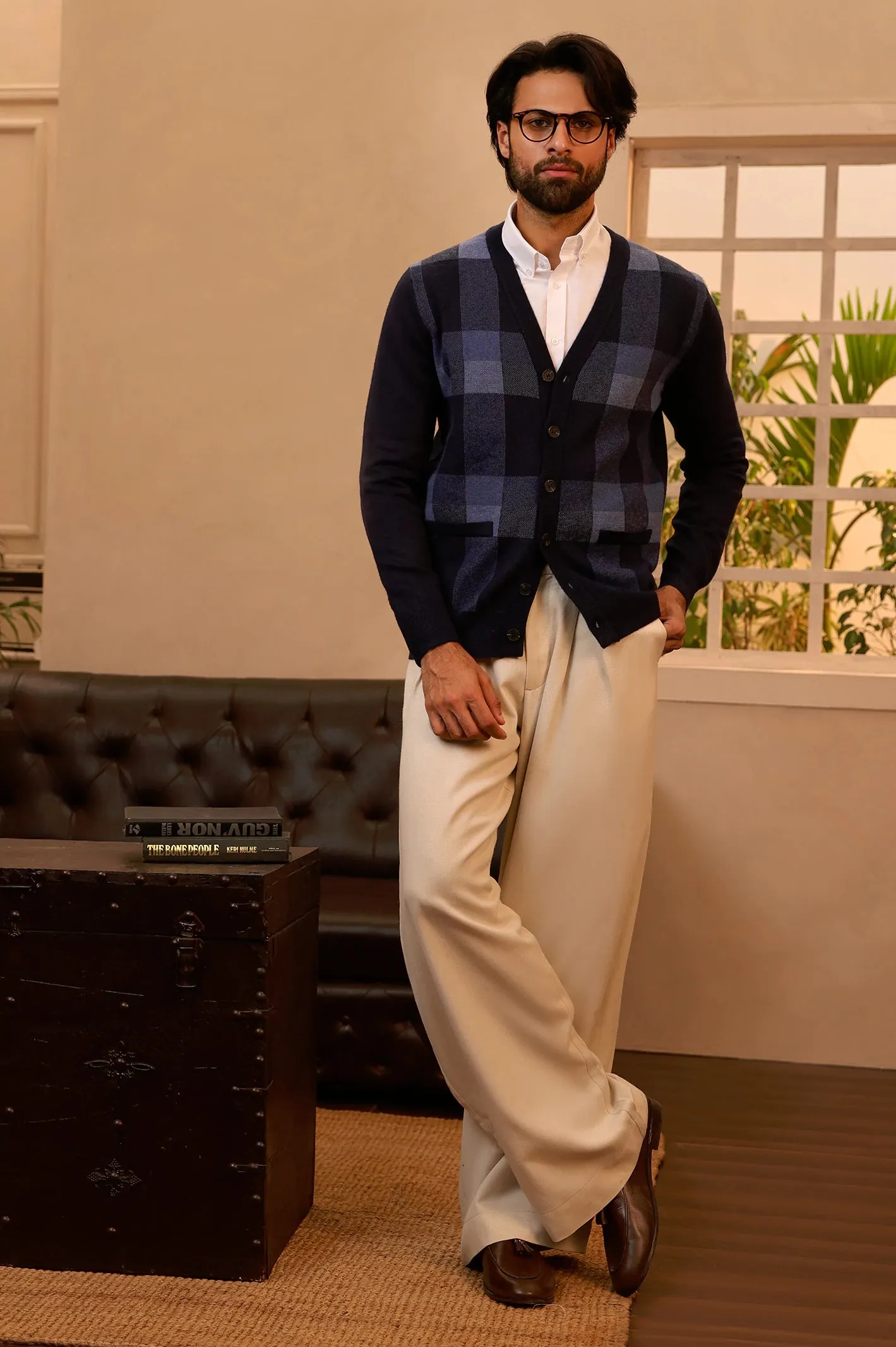 Men Full Sleeves multi Navy Cardigan