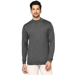 Men Grey Contemporary Fit Solid Wool Blend Full Sleeve Crew Neck Collar Sweaters