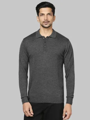 Men Grey Contemporary Fit Solid Wool Blend Round Neck Collar Sweaters