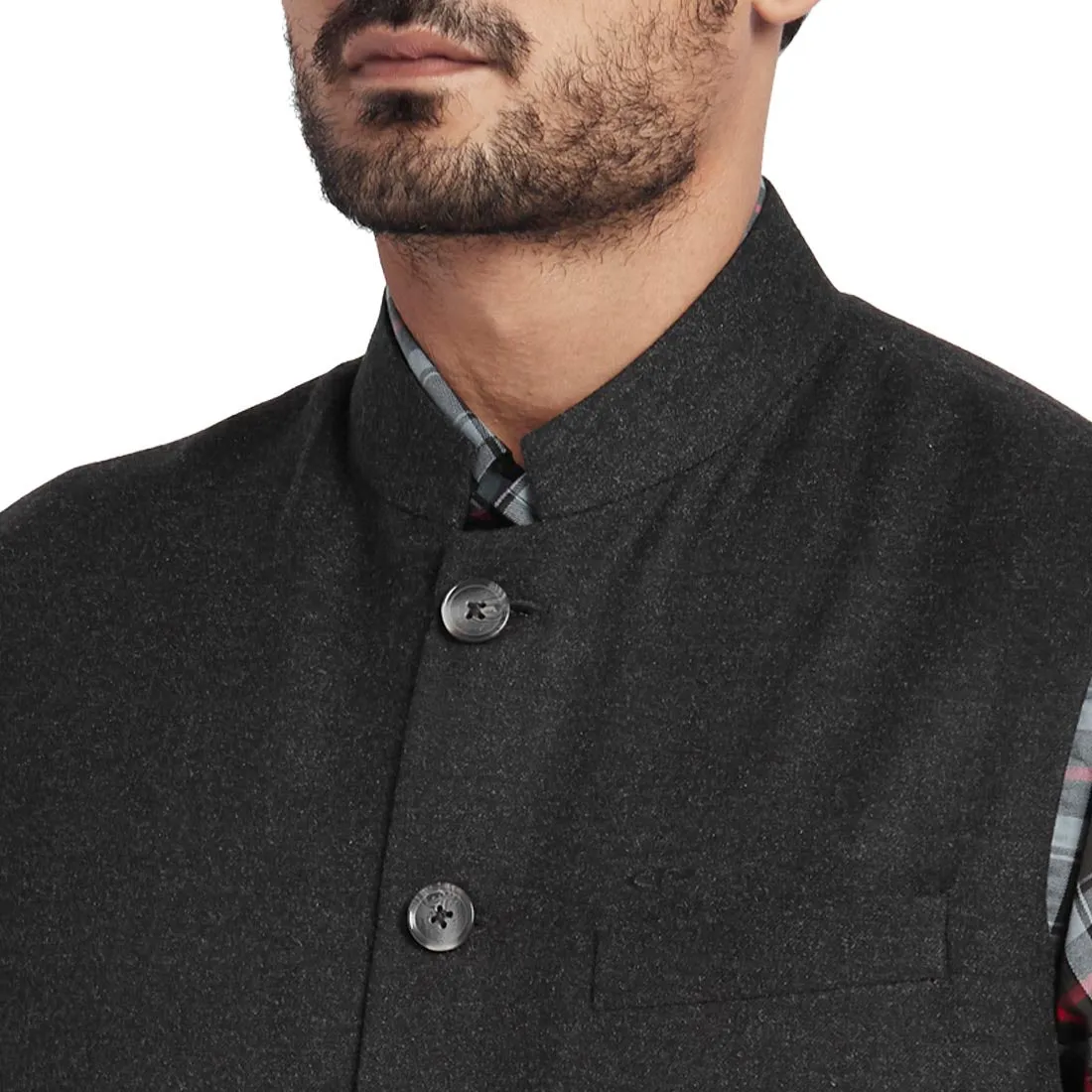 Men Grey Tailored Fit Polyester Blend Sleeveless Jackets