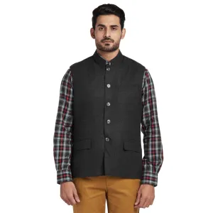 Men Grey Tailored Fit Polyester Blend Sleeveless Jackets