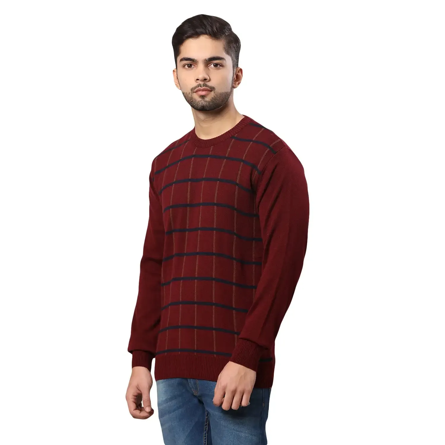 Men Maroon Wrapper Acrylic Wool Blend Round Collar Sweaters