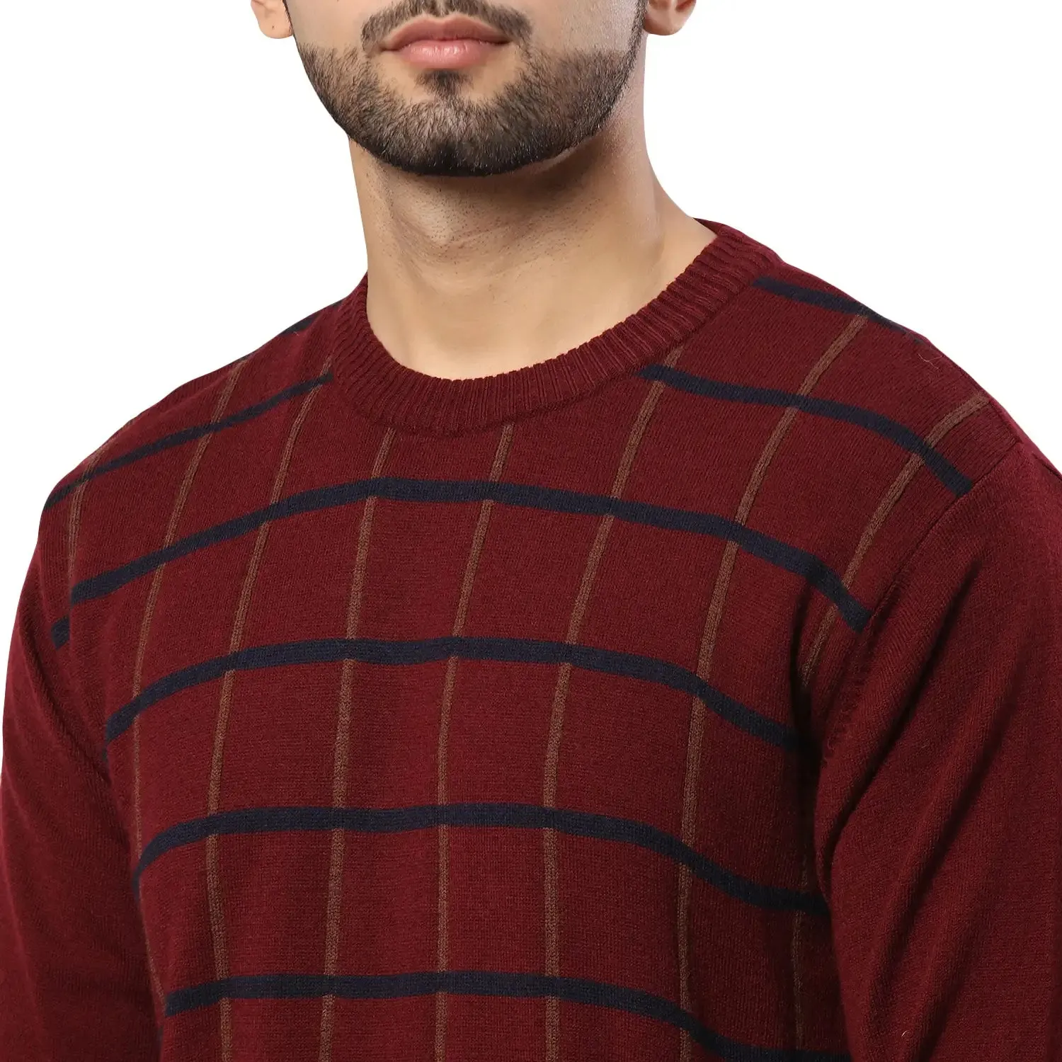 Men Maroon Wrapper Acrylic Wool Blend Round Collar Sweaters