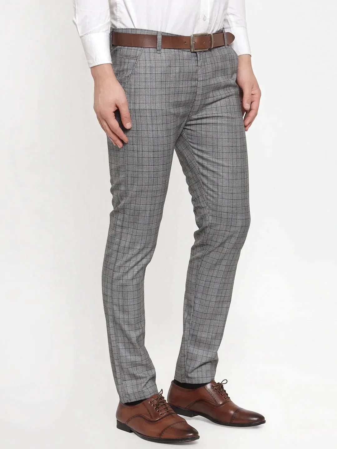 Men'S Grey Checked Formal Trousers