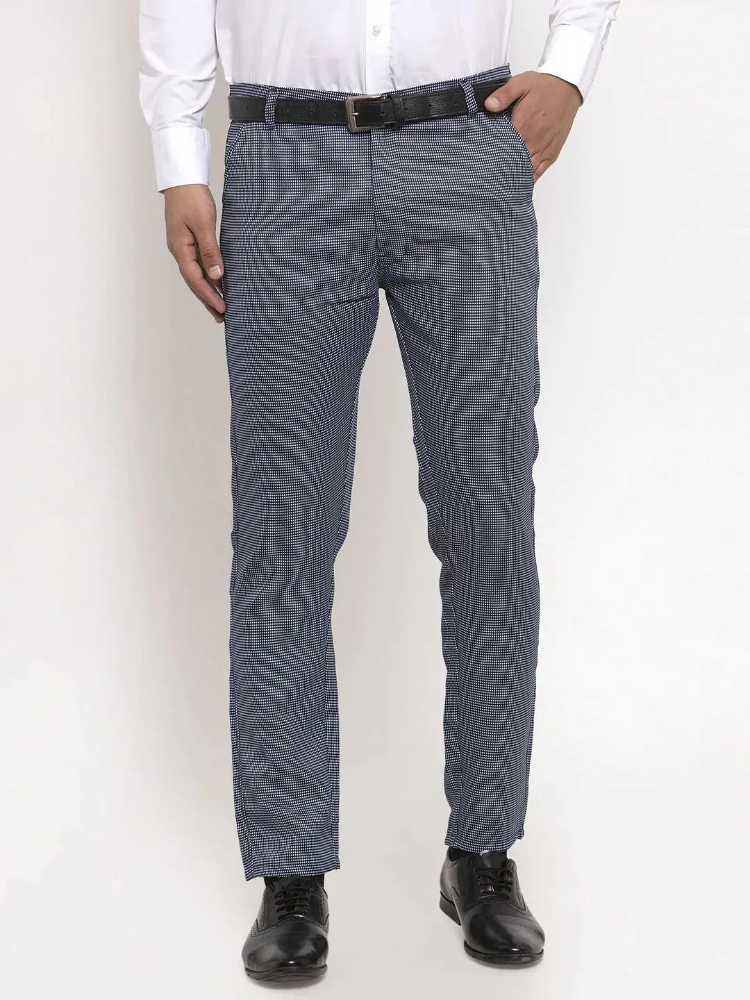 Men'S Navy Cotton Polka Dots Formal Trousers