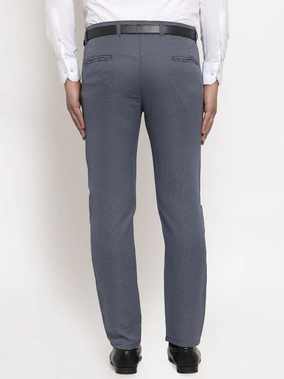 Men'S Navy Cotton Polka Dots Formal Trousers