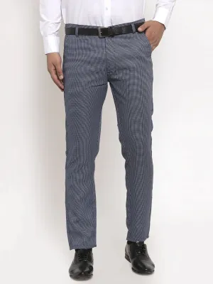 Men'S Navy Cotton Polka Dots Formal Trousers