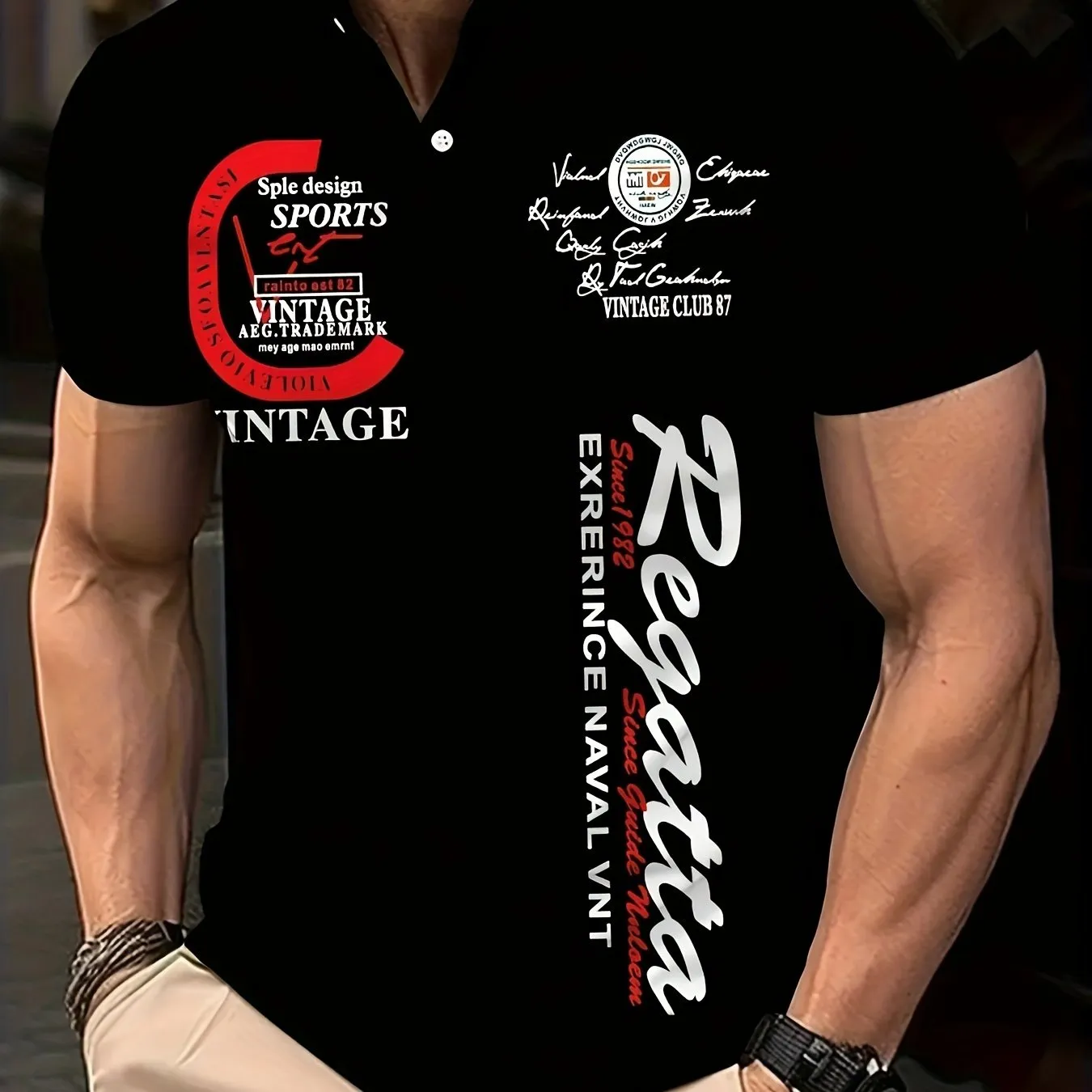 Mens Stylish Alphabet Print Golf Shirt  Breathable Short Sleeve