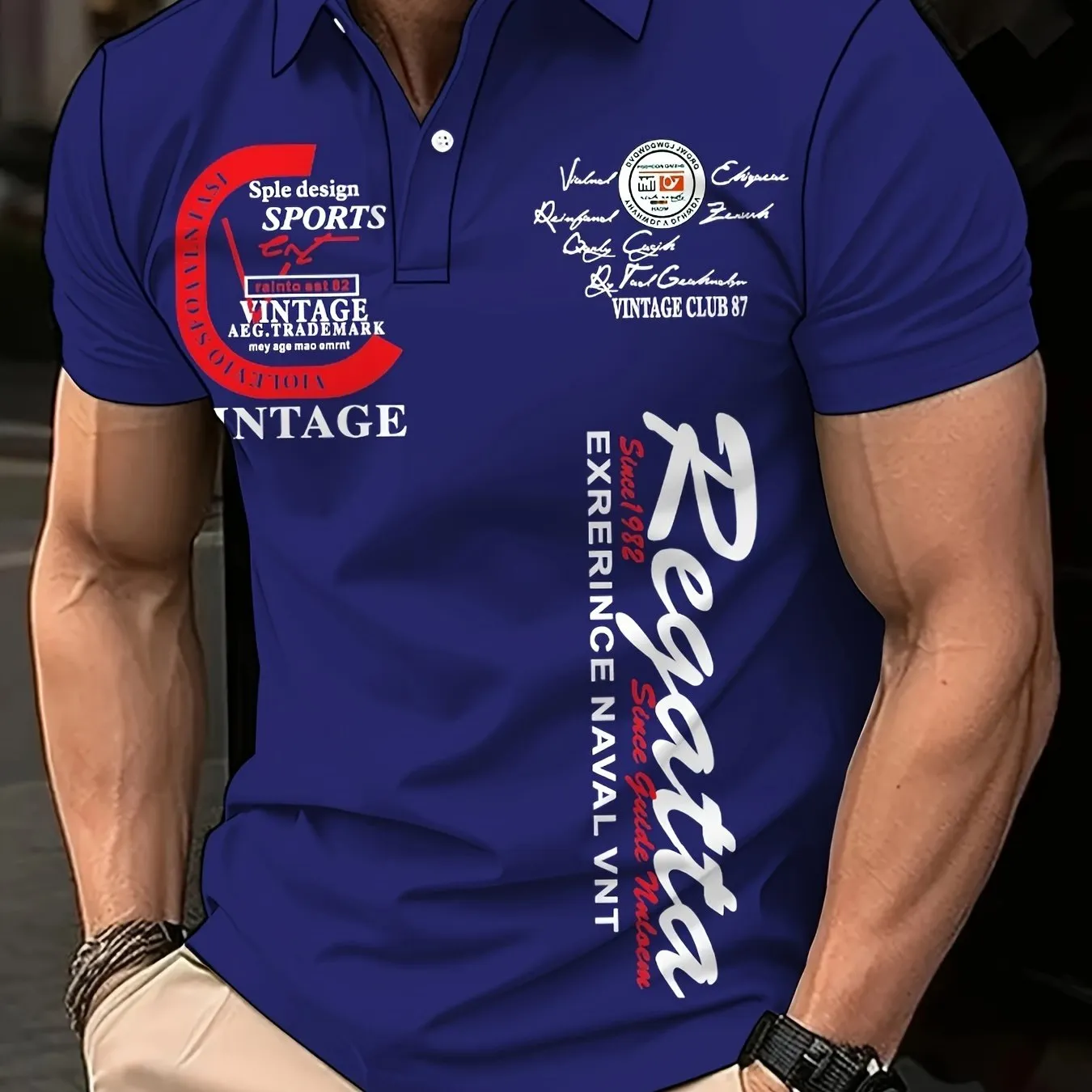 Mens Stylish Alphabet Print Golf Shirt  Breathable Short Sleeve