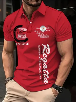 Mens Stylish Alphabet Print Golf Shirt  Breathable Short Sleeve