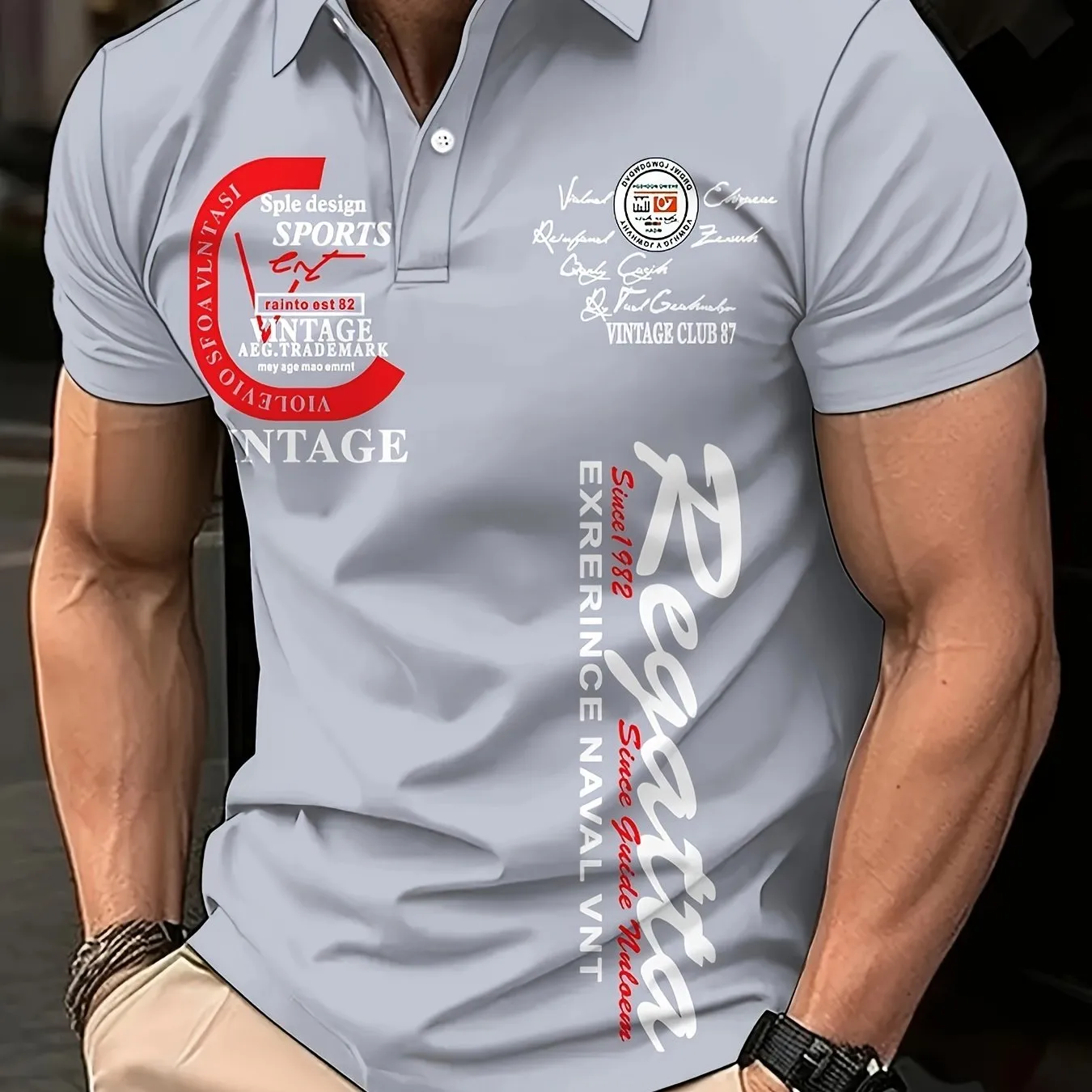 Mens Stylish Alphabet Print Golf Shirt  Breathable Short Sleeve