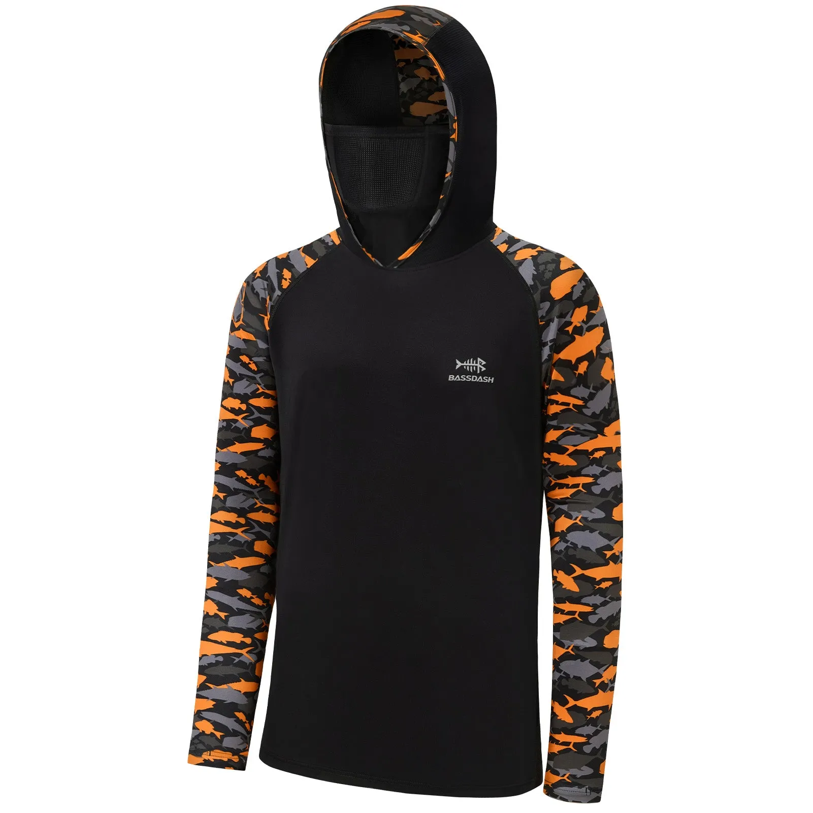 M’s UPF 50  Camo Sleeve Hoodie Shirt with Neck Gaiter