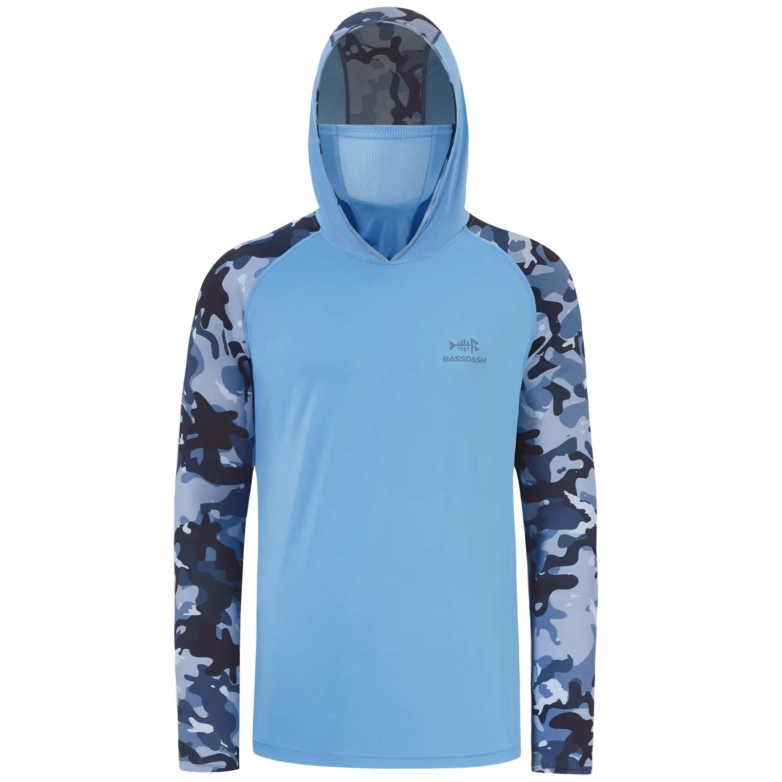 M’s UPF 50  Camo Sleeve Hoodie Shirt with Neck Gaiter