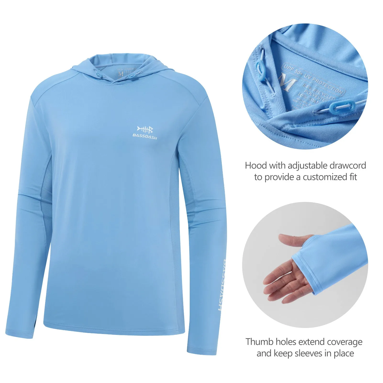 M’s UPF 50  Long Sleeve Hooded Shirts with Drawstring FS33M