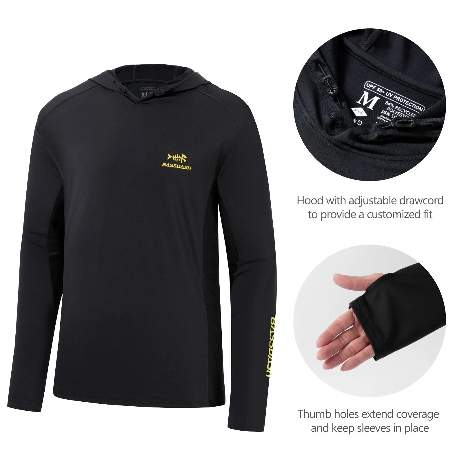 M’s UPF 50  Long Sleeve Hooded Shirts with Drawstring FS33M