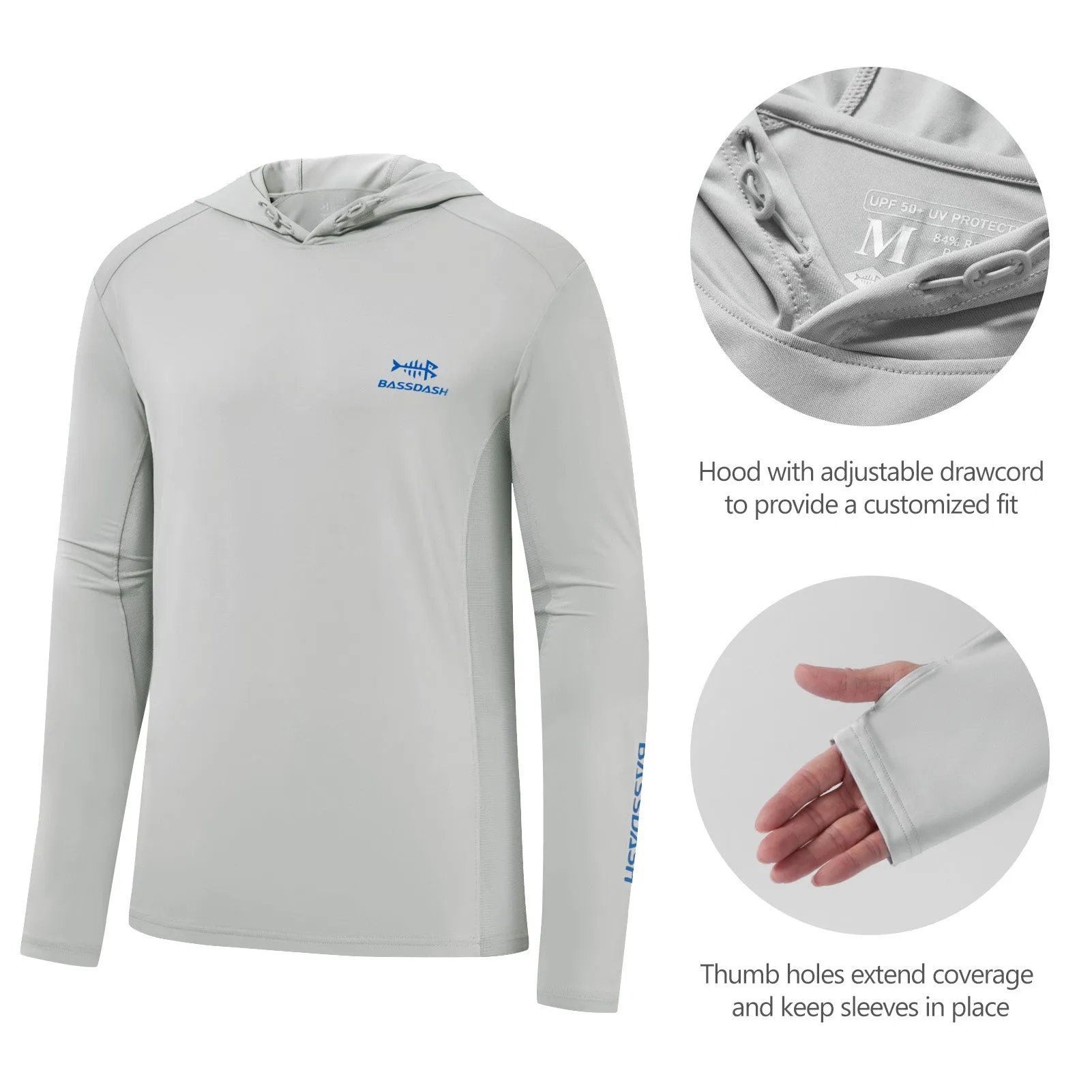 M’s UPF 50  Long Sleeve Hooded Shirts with Drawstring FS33M