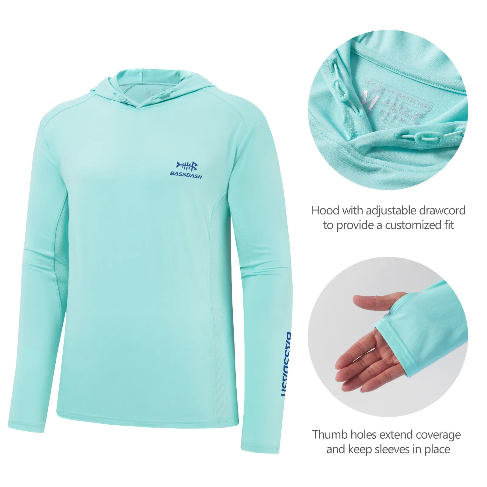 M’s UPF 50  Long Sleeve Hooded Shirts with Drawstring FS33M