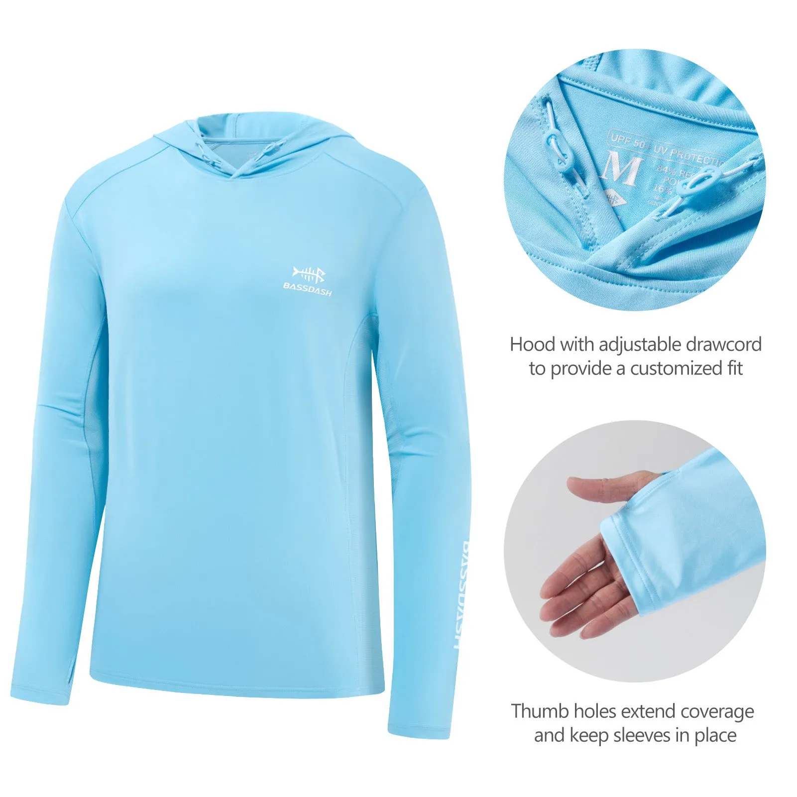 M’s UPF 50  Long Sleeve Hooded Shirts with Drawstring FS33M