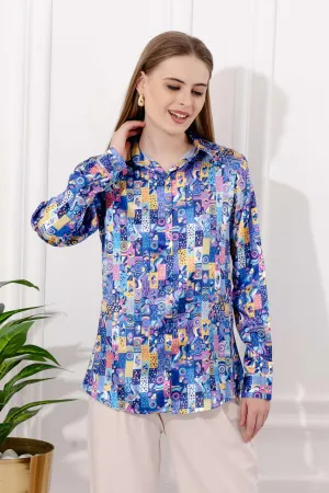Multicolor Art Printed Satin Shirt