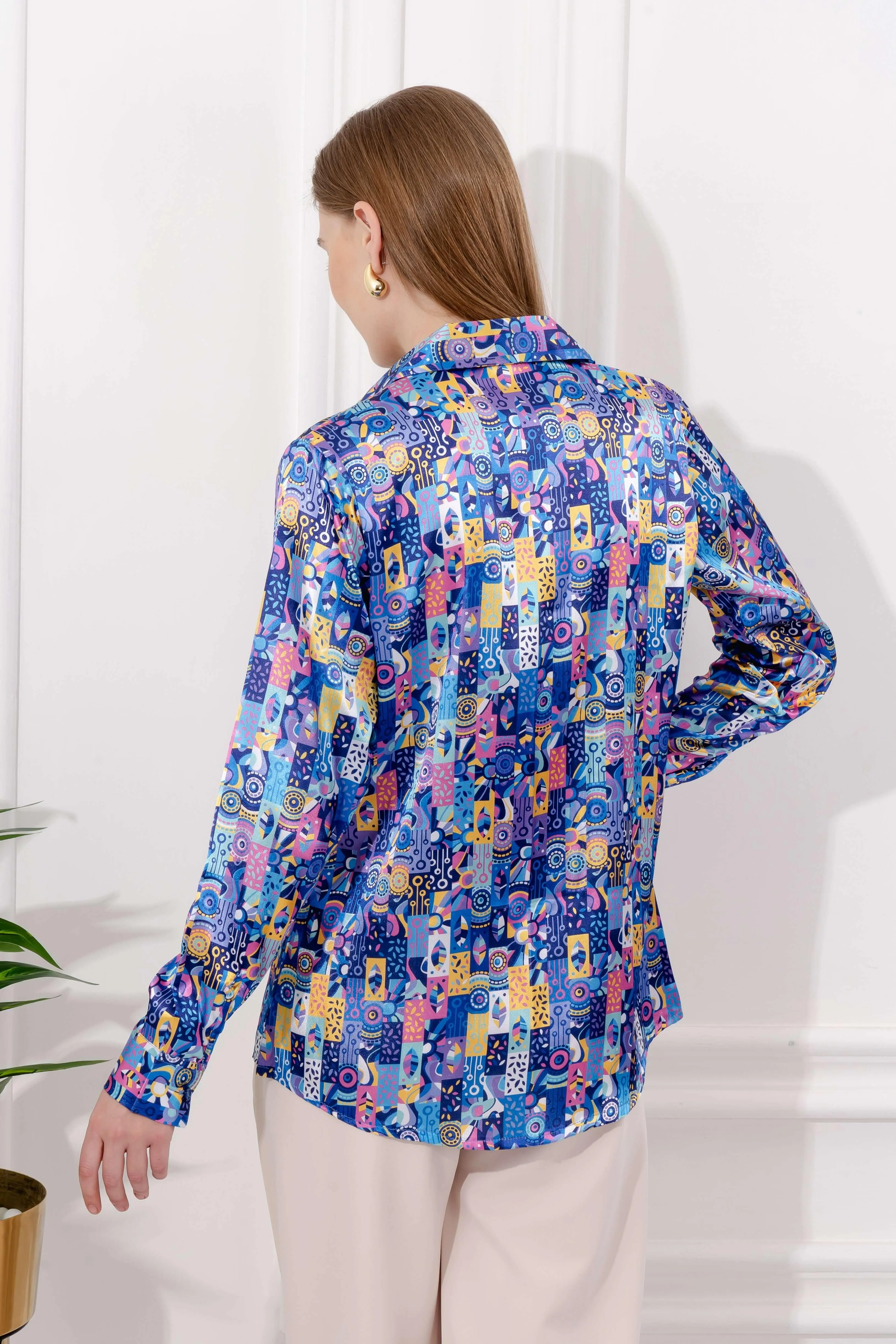 Multicolor Art Printed Satin Shirt