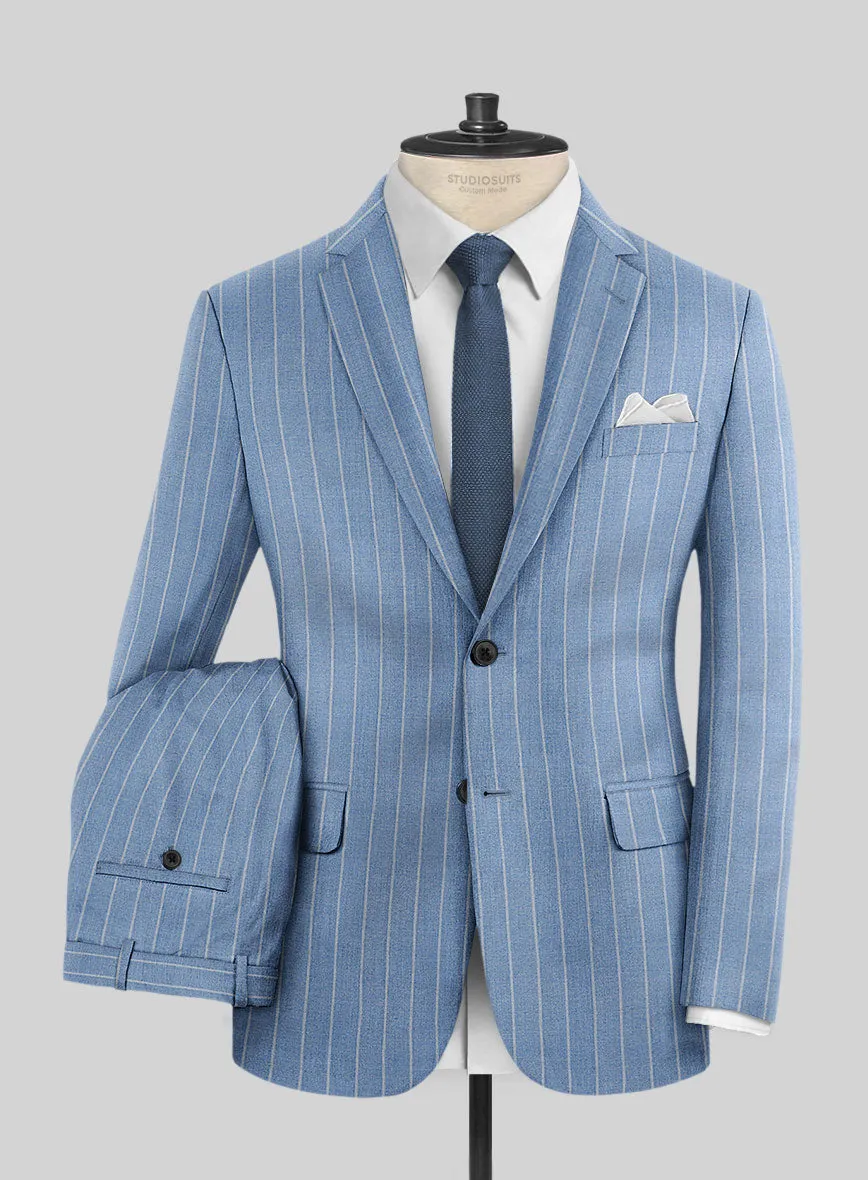 Napolean Gavino Stripe Light Blue Wool Suit