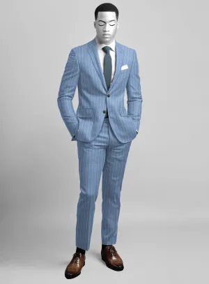 Napolean Gavino Stripe Light Blue Wool Suit