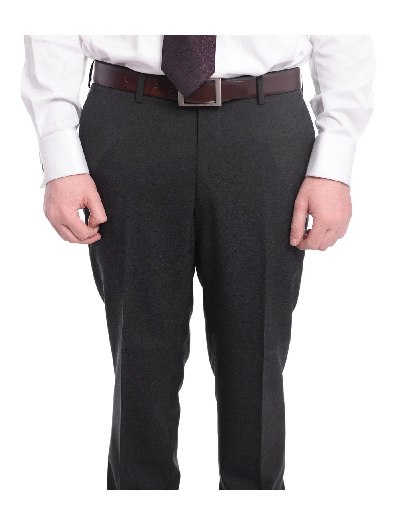 Napoli Slim Fit Solid Charcoal Two Button Half Canvassed Marzotto Wool Suit